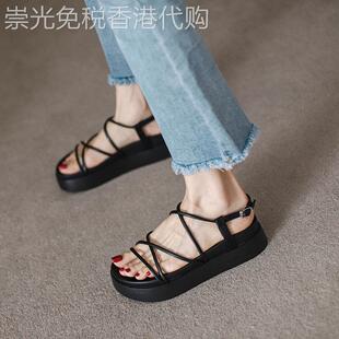 厚底罗马凉鞋女2026新款夏季网红韩版百搭超火仙女风平底松糕鞋子
