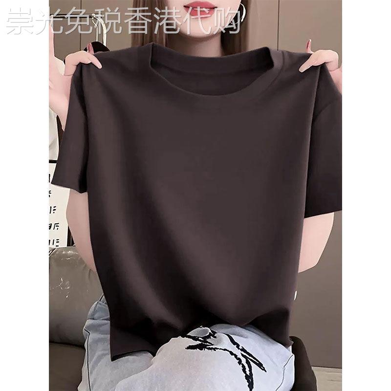 正肩T恤短袖女夏新款薄宽松时尚休闲显瘦咖啡色基础款打底衫上衣