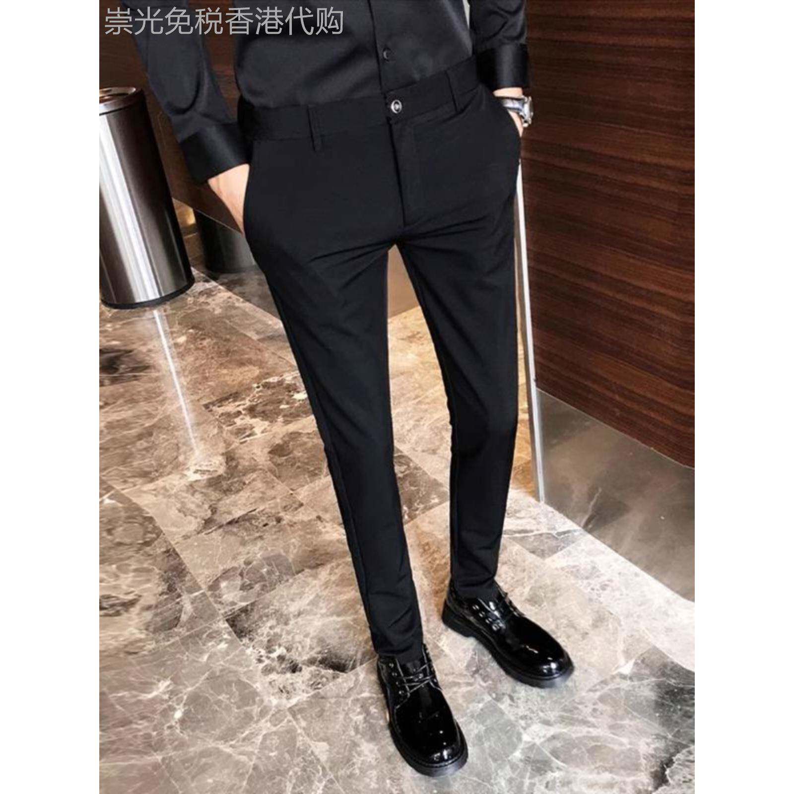 高端西装裤子男九分休闲长裤秋冬季加绒韩版小脚直筒商务修身西裤