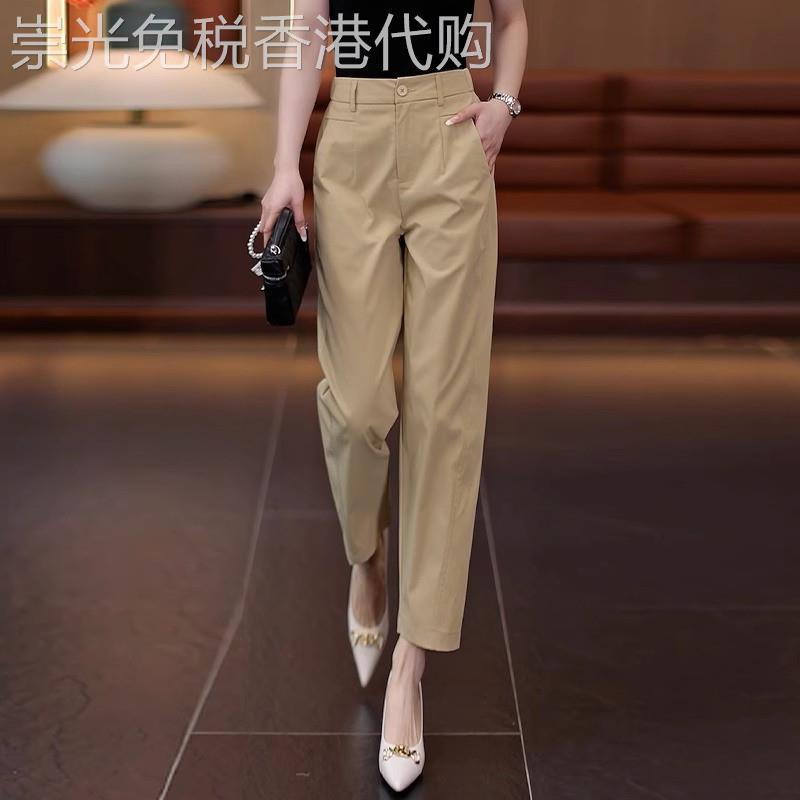 卡其色裤子女夏季薄款哈伦裤2026新款高腰时尚休闲九分西装烟管裤