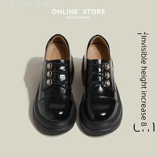 韩国厚底小33码内增高小女式皮鞋2025新款英伦风格黑色女式乐福鞋