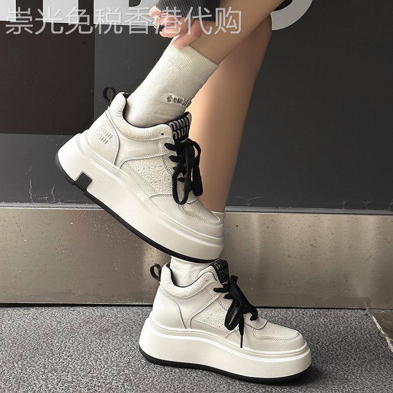 香港it代购真皮高帮小白鞋女秋冬网红加绒厚底小个子休闲板鞋棉鞋
