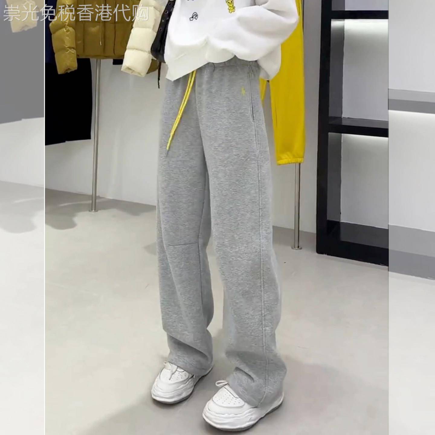 灰色运动休闲裤女秋季2025新款胖妹妹mm高腰显瘦拖地阔腿直筒长裤