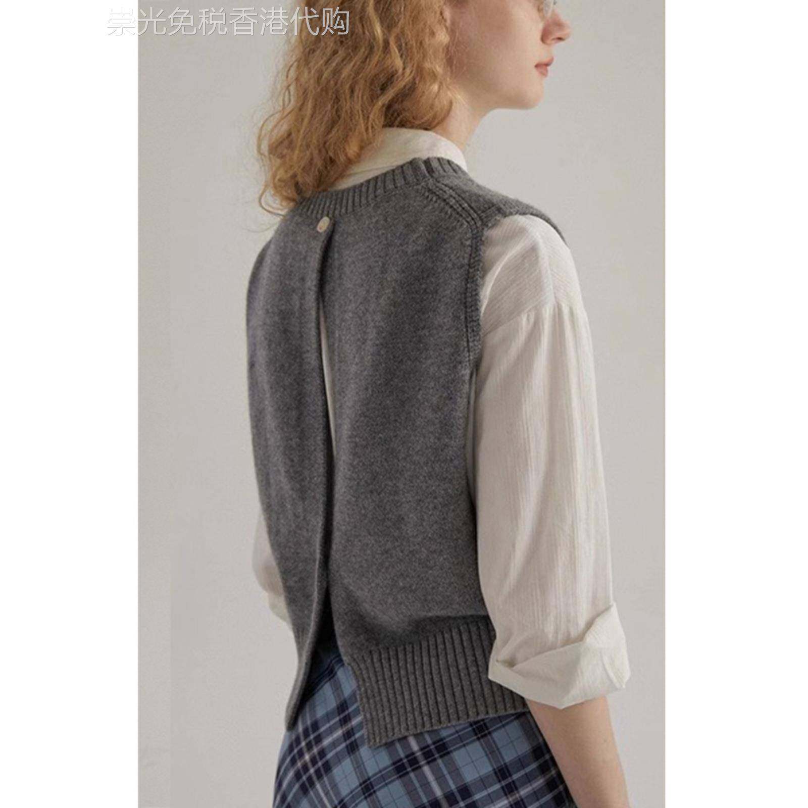 灰色针织马甲背心女春秋叠穿软糯设计感小众短款无袖圆领马夹上衣