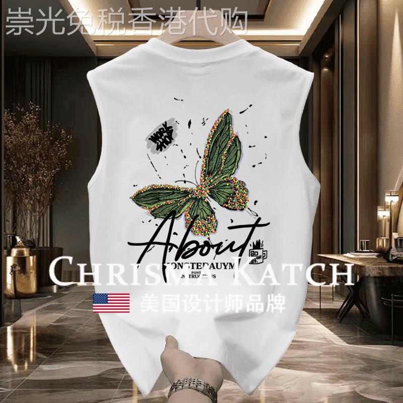 出口美国Chrisma Katch~运动无袖背心男款夏季潮牌彩绘蝴蝶印花