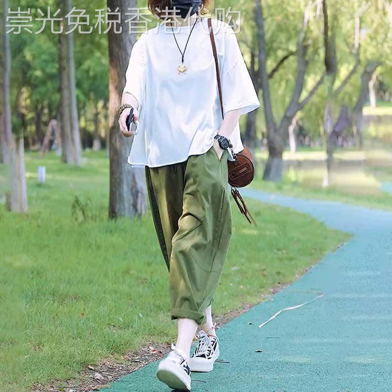 欧货时尚简约套装女夏大尺码宽松白色短袖T恤百搭休闲宽裤两件套