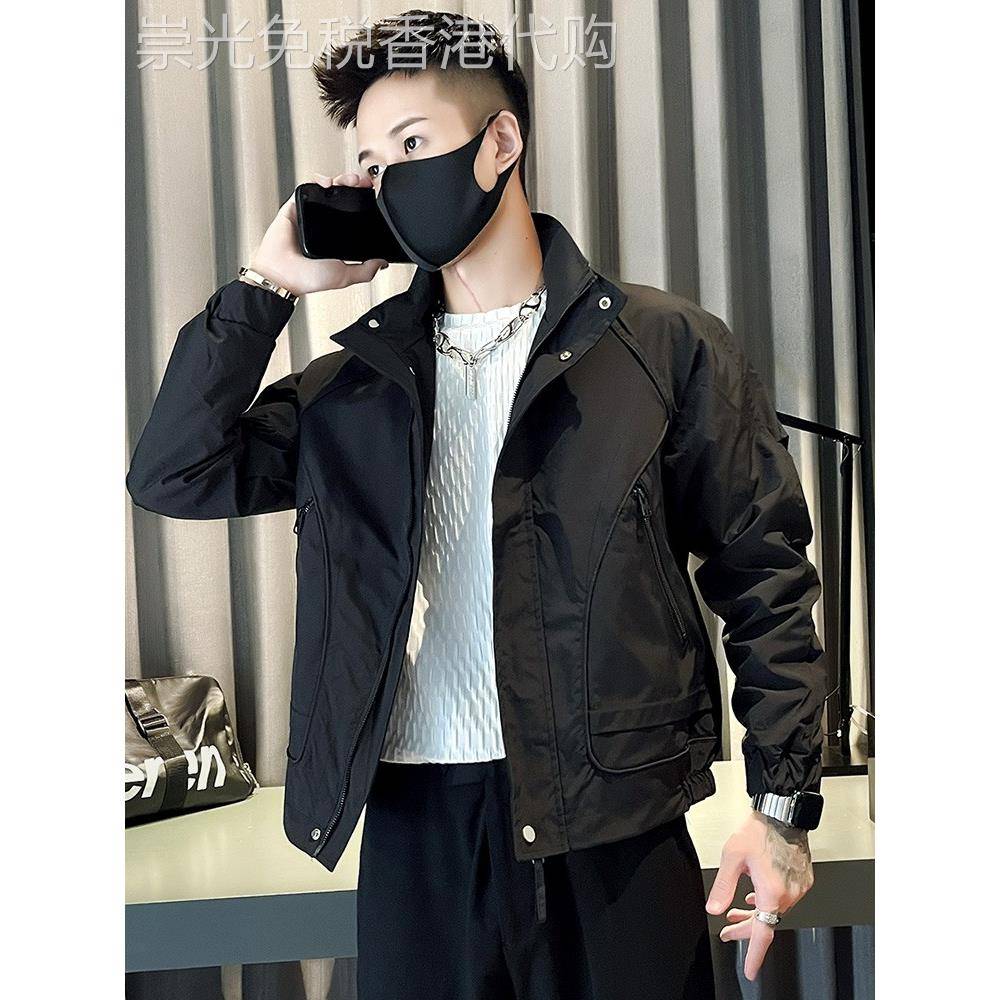 MMW工装夹克男2025秋冬新款高级感痞帅黑色外套时尚潮流立领上衣