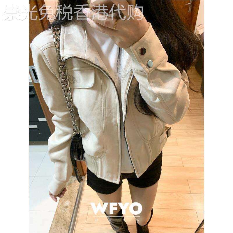 WFYO/复古麂皮短款机车夹克外套女2026春秋新款小个子修身上衣ins