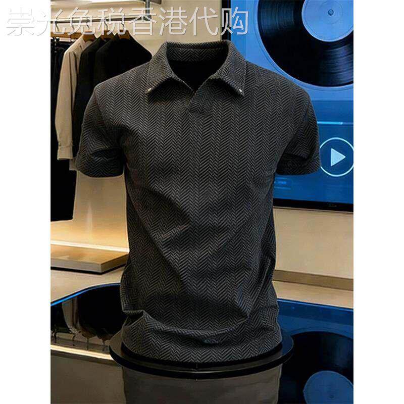 海鸥领短袖polo衫男士夏季麦穗纹翻领上衣潮牌重磅正肩半截袖T恤