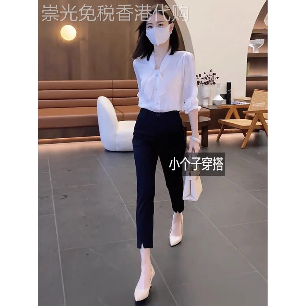 套装女夏季薄款2025新款小个子短袖条纹衬衫西装裤休闲时尚两件套