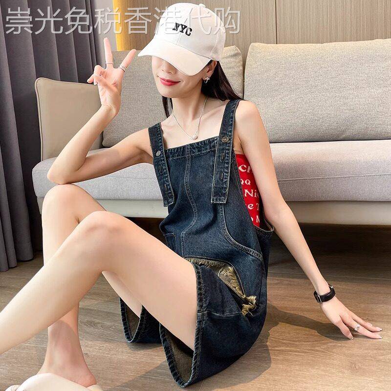 美式复古牛仔背带短裤女夏薄款2026新款显瘦设计感小众工装阔腿裤