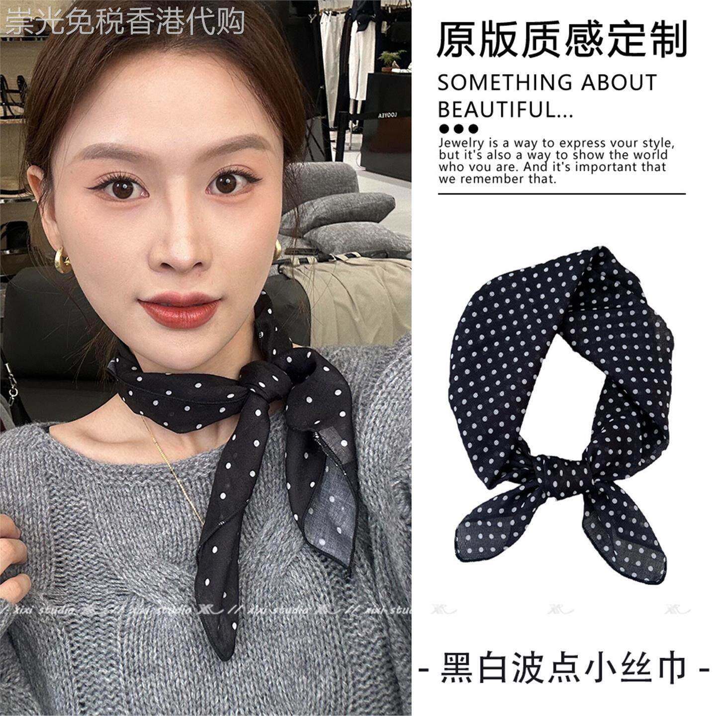 韩系黑色波点棉质小方巾女款2026新款丝巾系脖高级感夏季薄款配饰