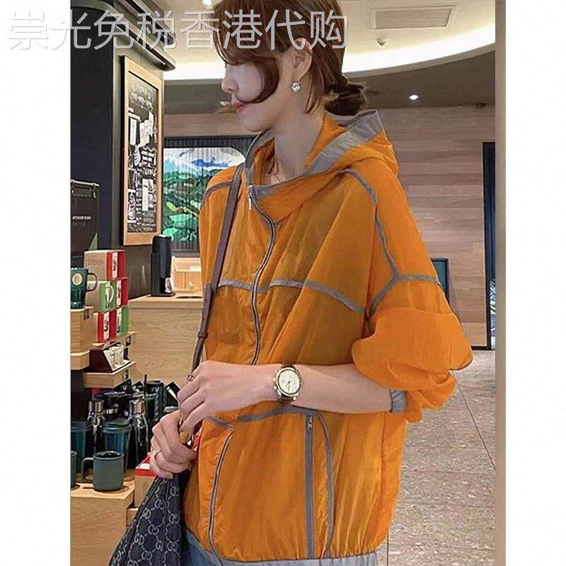 连帽防晒衣女夏薄款欧货撞色大尺码宽松透气防晒服抗UV开衫外套