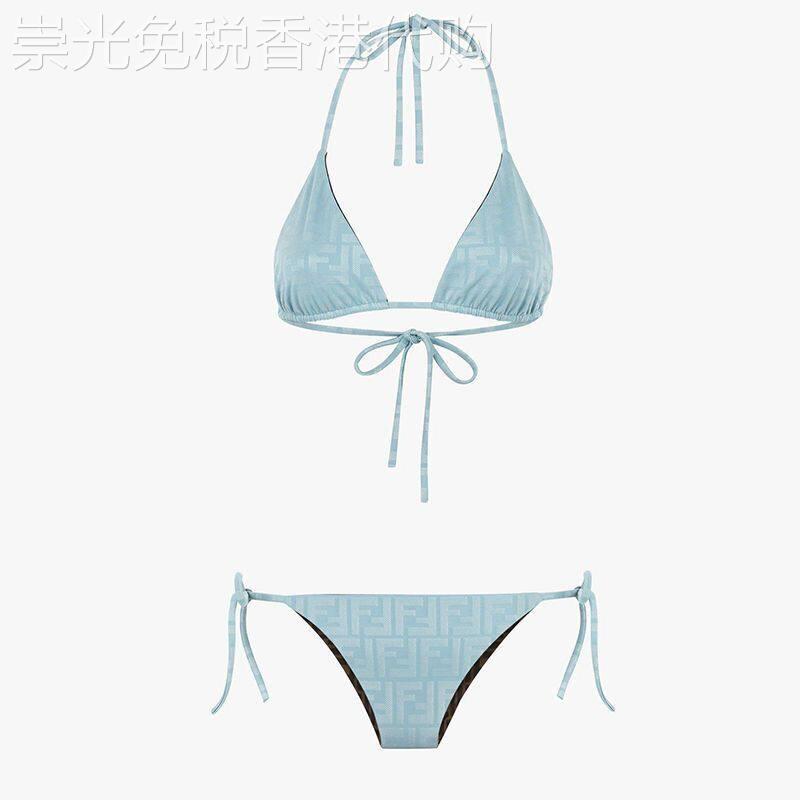 2026新款性感比基尼聚拢挂颈露背两面穿印花高级两件式三角泳衣女