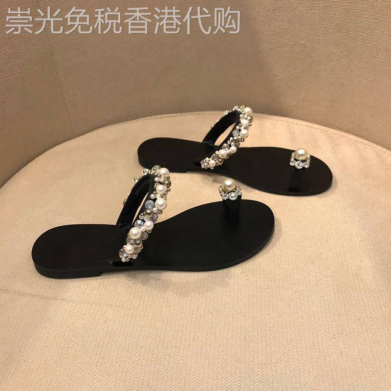 水钻珍珠凉拖鞋女夏季外穿2026新款配裙子绝美一字拖套趾沙滩凉鞋
