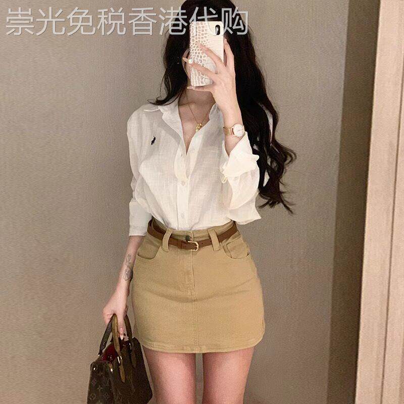 卡其色牛仔半身裙女夏季2026新款韩版时尚高腰直筒显瘦防走光短裙