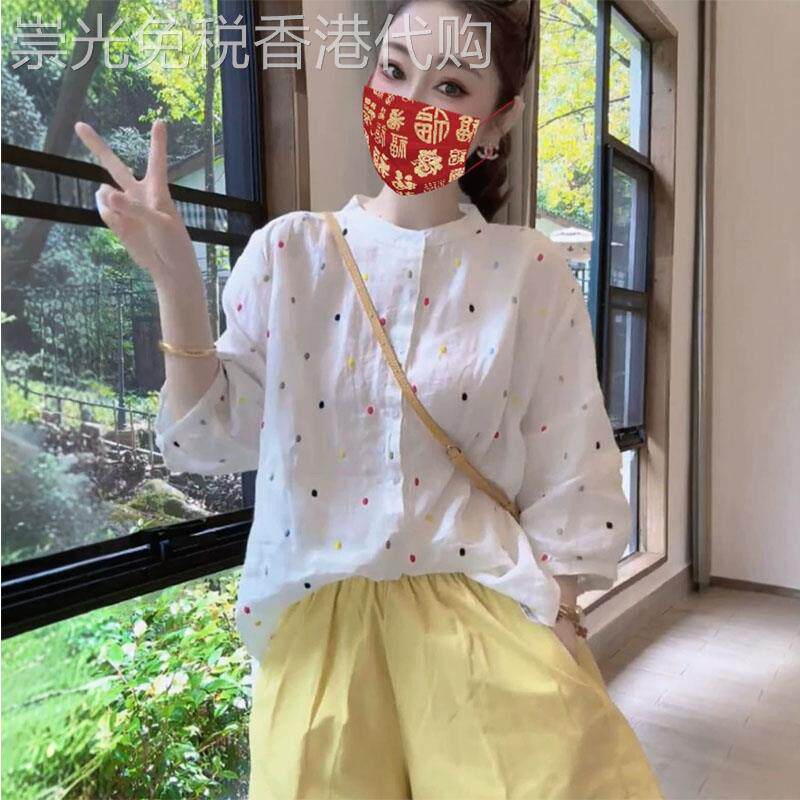薄款防晒波点刺绣衬衫女2026年夏季新款欧货复古时尚百搭中袖上衣