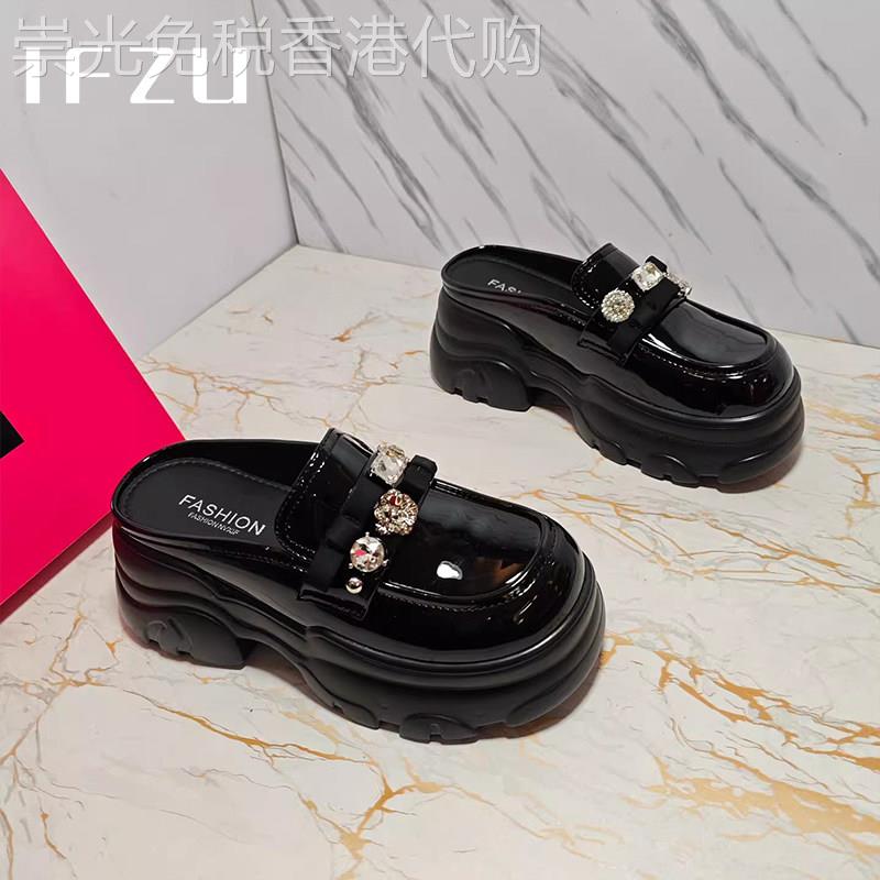 真皮厚底乐福鞋女春秋外穿2026新款一脚蹬包头半拖鞋英伦风小皮鞋