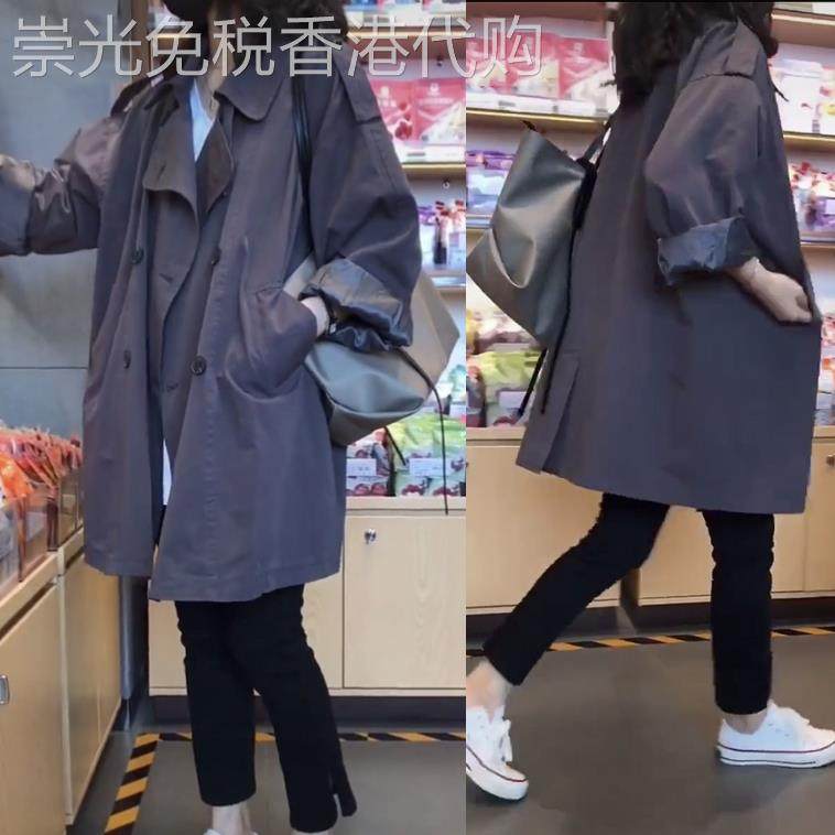 香港it代购韩国秋冬慵懒风收腰宽松高级感灰色西装风衣外套女大衣
