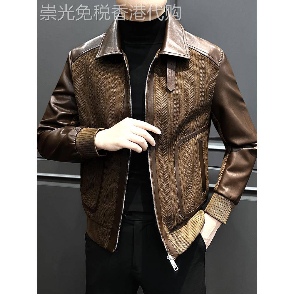 香港2025新款男士翻领皮衣夹克外套时尚百搭休闲上衣潮流机车服男