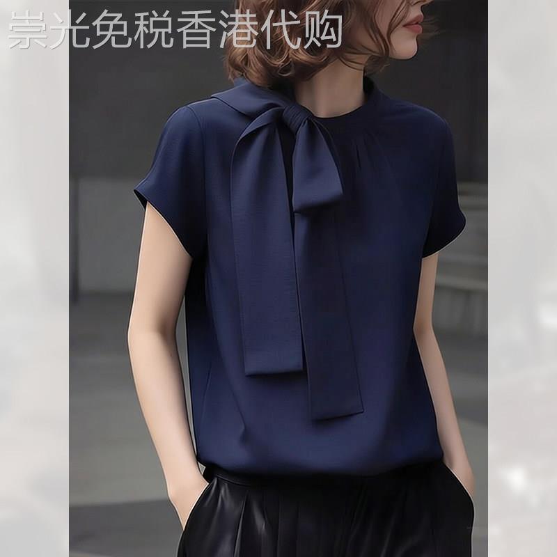 蝴蝶结短袖衬衫复古显瘦女装夏季2026年新款上衣别致独特小衫减龄