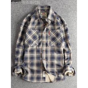 Madness Mdns Clot日系覆古格子工装长袖衬衫男全棉水洗衬衣外套
