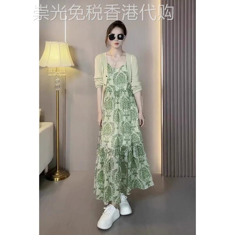欧洲站2025初秋新时尚花覆古吊带长裙三亚云南礼服套装女士