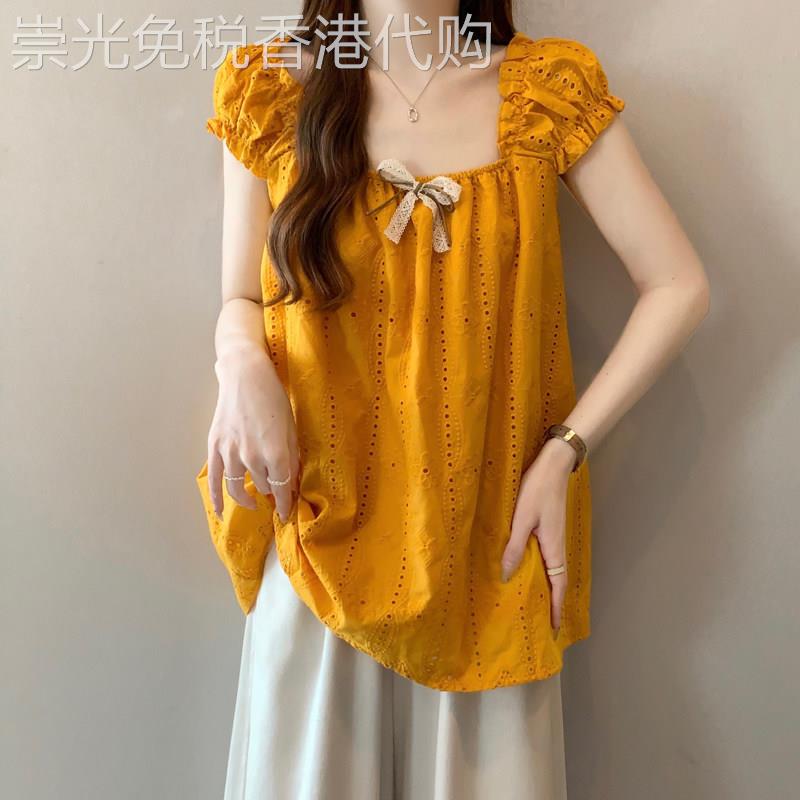 方领正肩短袖衬衫女2026夏季大尺码胖mm多巴胺娃娃衫泡泡袖别致上