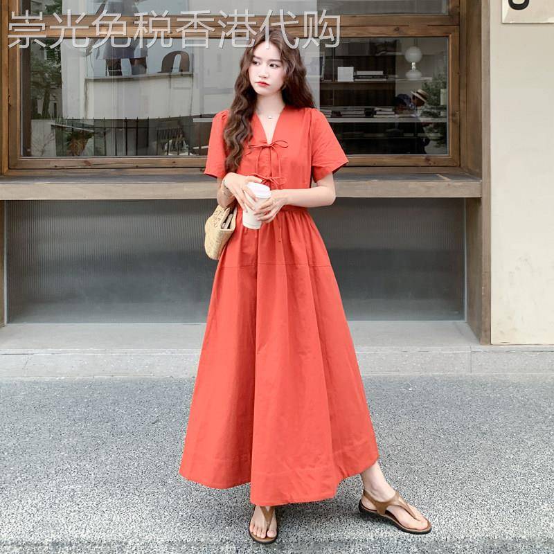 法式复古红色蝴蝶结洋装女2025夏季新款超好看气质收腰显瘦长裙
