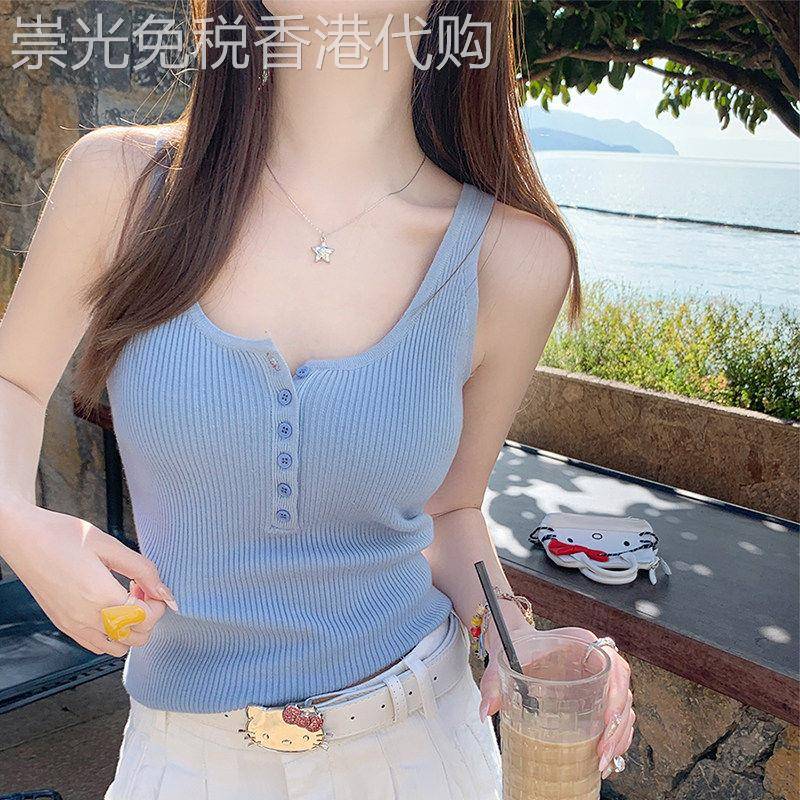 蓝色吊带背心女2026新款高级感西装内搭打底白色针织夏外穿小上衣