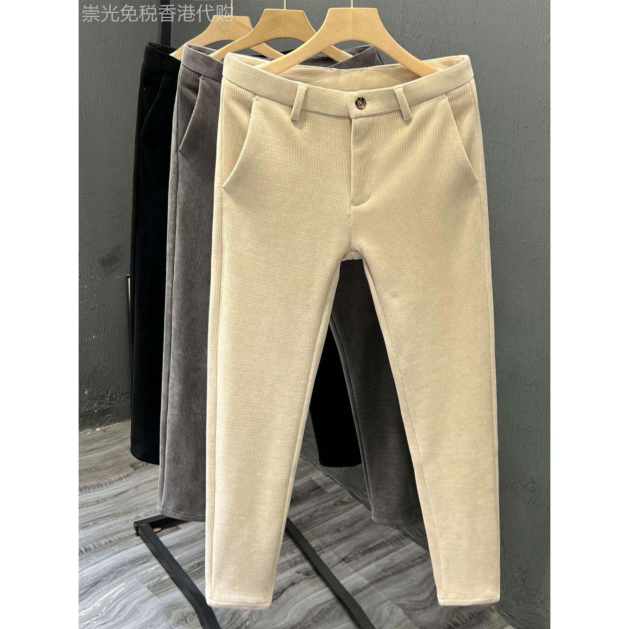 灯芯绒休闲裤男款欧货秋冬新款商务修身西裤正装时尚纯色百搭长裤