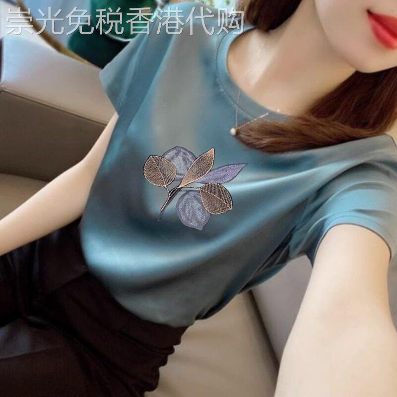 欧货高端冰丝短袖T恤女士2026年夏季新款欧洲站洋气小衫缎面上衣