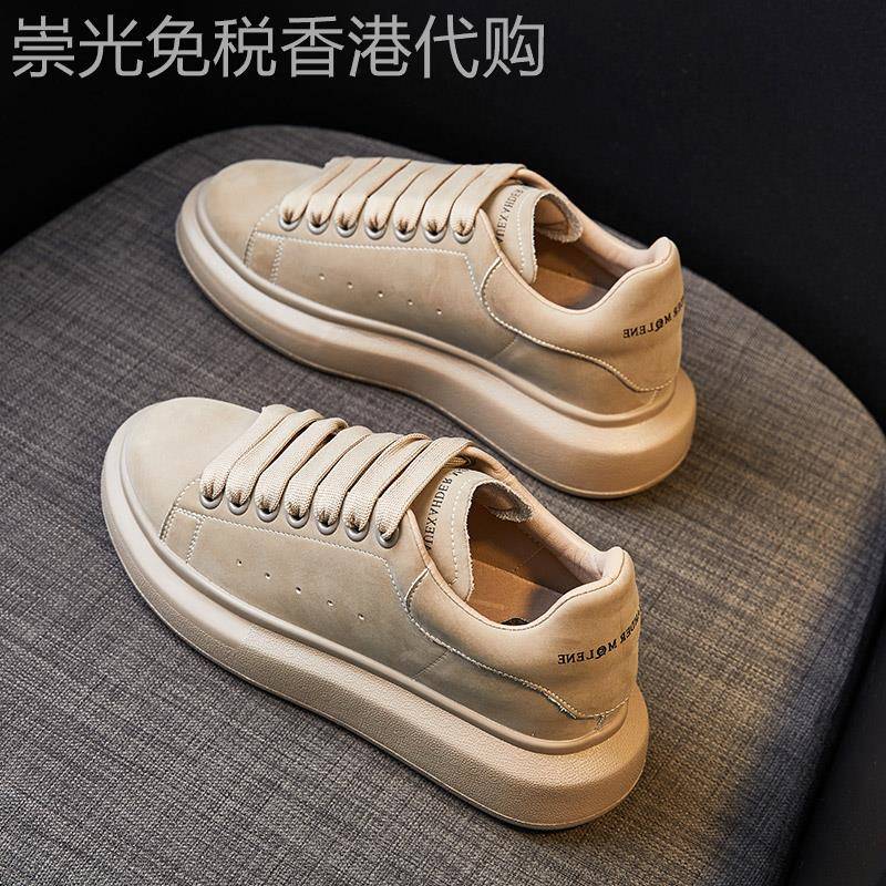 潮牌板鞋女2024年春秋新款百搭学生厚底增高松糕鞋网红真皮休闲鞋