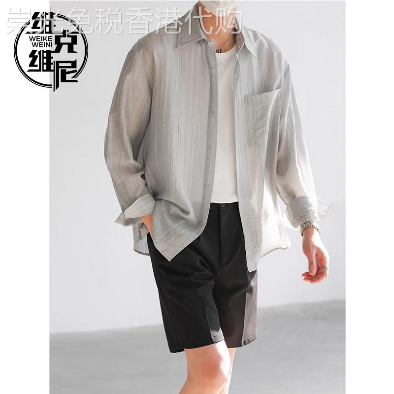 冰丝防晒衬衫外套男夏季薄款2026年新款韩版潮流休闲宽松免烫衬衣