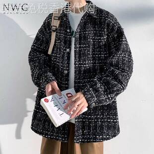 粗花呢小香风格子外套男潮牌春秋季高级感宽松翻领夹克男休闲上衣