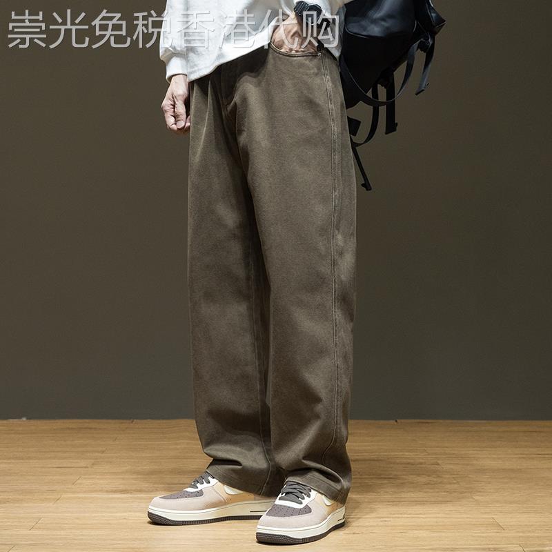 it neith BIAS潮牌美式纯棉休闲裤男秋冬宽松大码加绒直筒阔腿裤