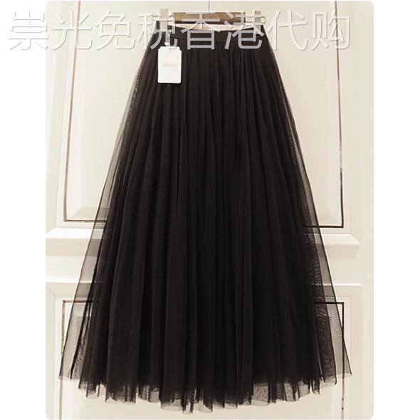 韩国黑色高腰蓬蓬裙女秋冬新款网纱裙半身裙子长裙女a字百褶裙子