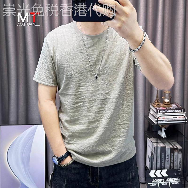 高端亚麻短袖t恤男士2025新款夏季薄款棉麻修身圆领半袖衣服男款