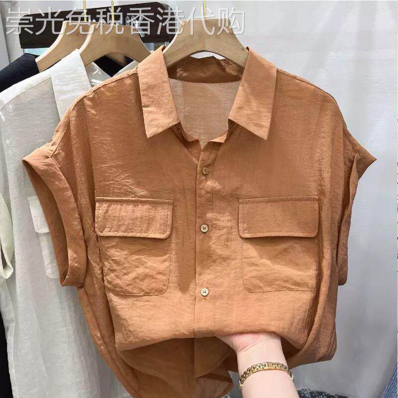 港风复古polo领无袖衬衫女2026夏季新款欧货宽松显瘦洋派百搭衬衣