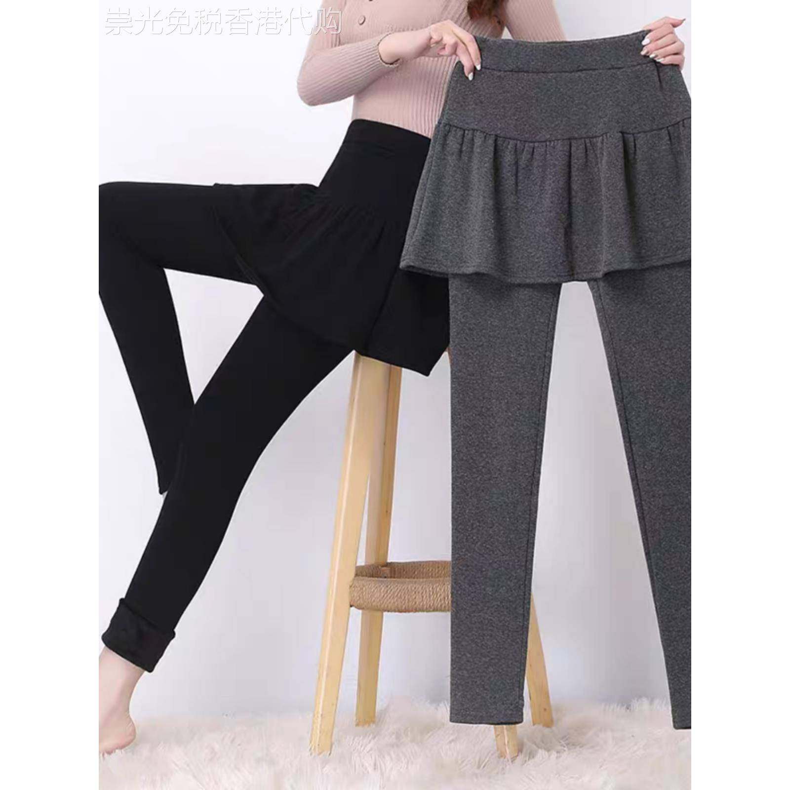 韩版秋冬假两件加绒加厚带裙子小摆打底裤女外穿高腰显瘦保暖裙裤
