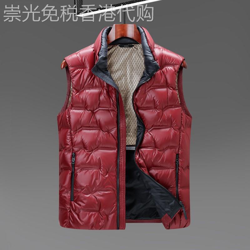 香港羽绒马甲男立领酒红色90白鸭绒保暖无袖外套秋冬新品保暖背心