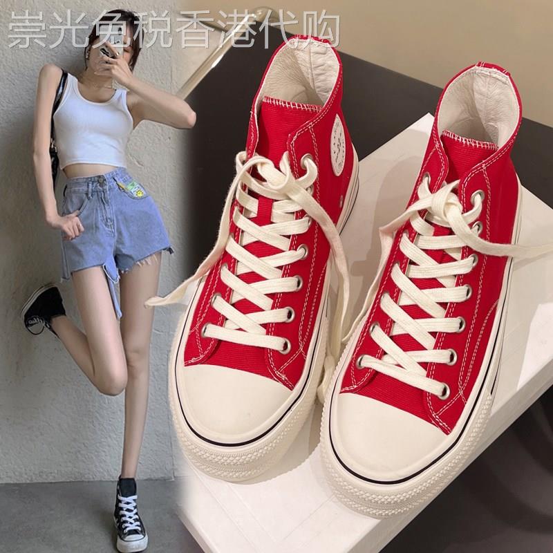 韩国帆布鞋女2025新款春秋季女鞋高帮透气布鞋百搭厚底板鞋休闲鞋