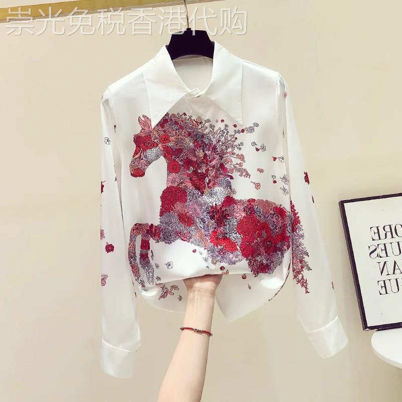 白色衬衫女长袖春秋2025新款洋气时尚设计感小众印花衬衣女士上衣