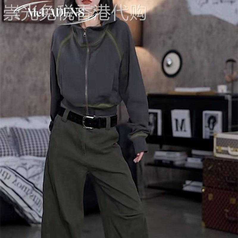 香港欧洲站2024冬款时髦洋气设计感宽松连帽卫衣阔腿裤时尚套装女