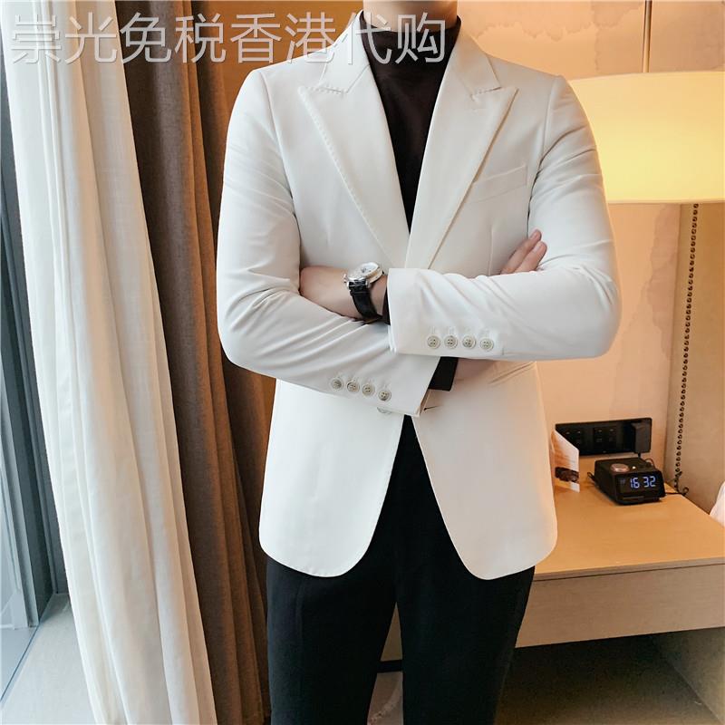 高端白色西装外套男英伦风秋冬新款韩版修身潮流商务休闲免烫单西