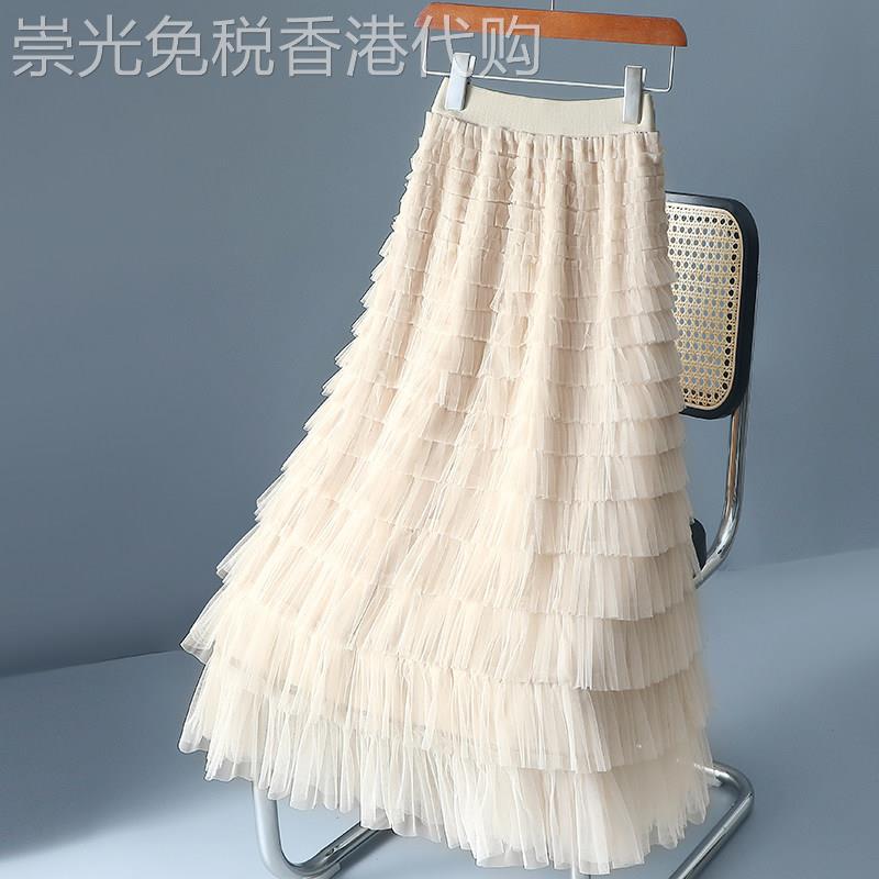 潮牌小个子层层蛋糕网纱半身裙女春夏季新款高腰显瘦遮胯a字长裙