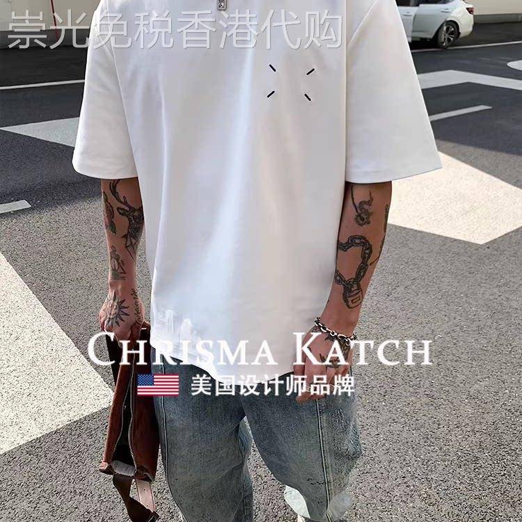 出口美国Chrisma Katch~简约重磅高定双面针织短袖t恤男宽松
