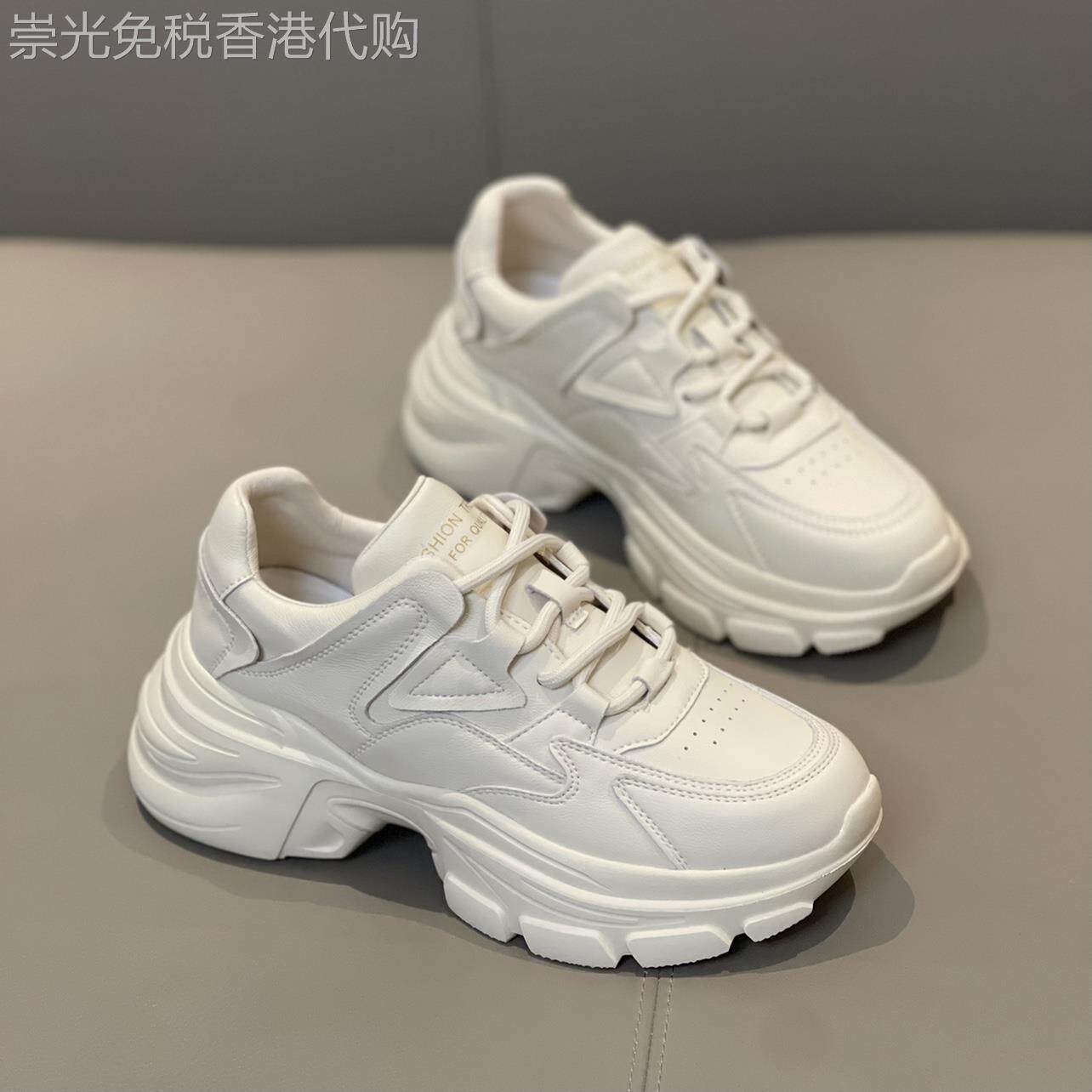 显瘦高级感！AD Hepburn 真皮老爹鞋女鞋轻便5.5cm厚底休闲小白鞋