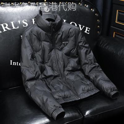 欧洲站高端纯色无帽立领男士羽绒服90白鸭绒保暖短款休闲外套