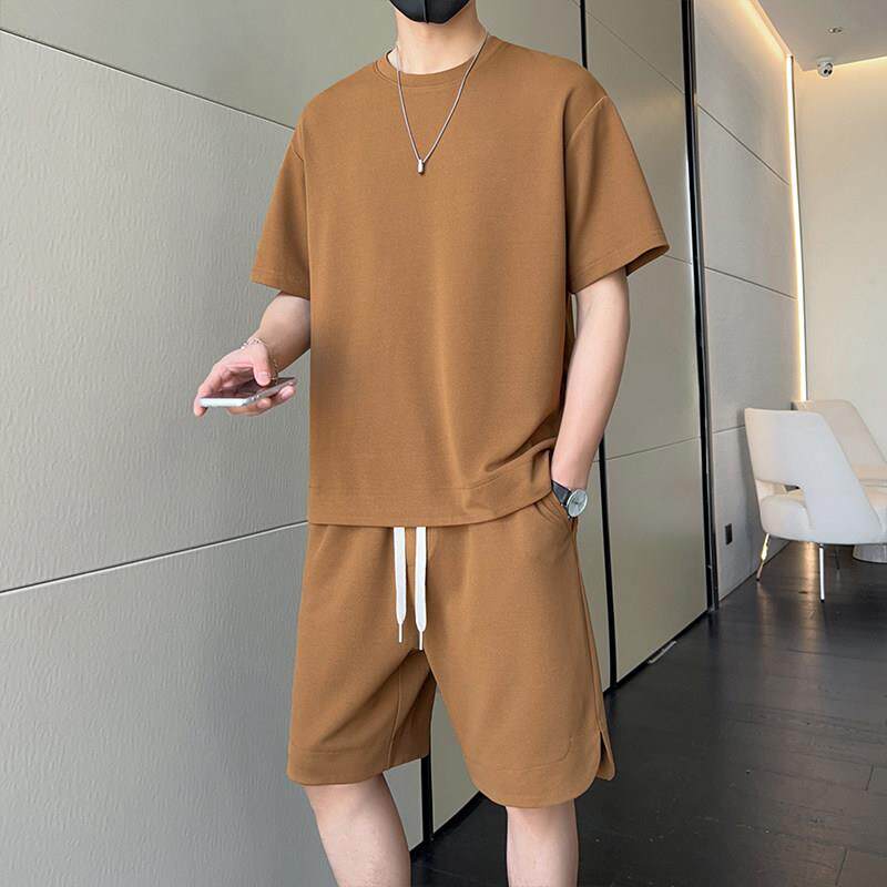 MK正品加大码美式休闲套装男夏季新款高端宽松柔滑细腻男士两件套
